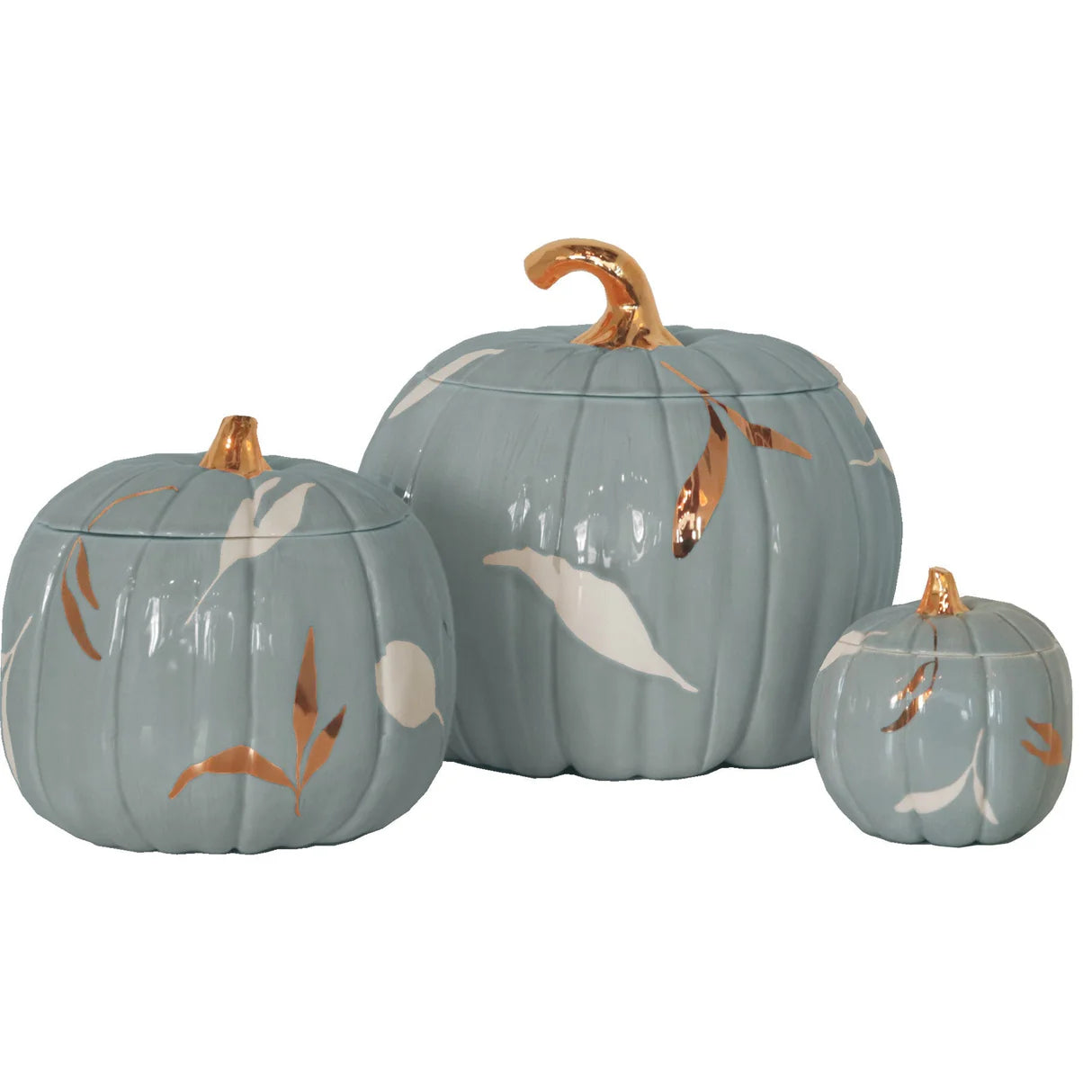 Layered Leaves Pumpkin Jars with 22K Gold Accents in 9 Colors | Wholesale
