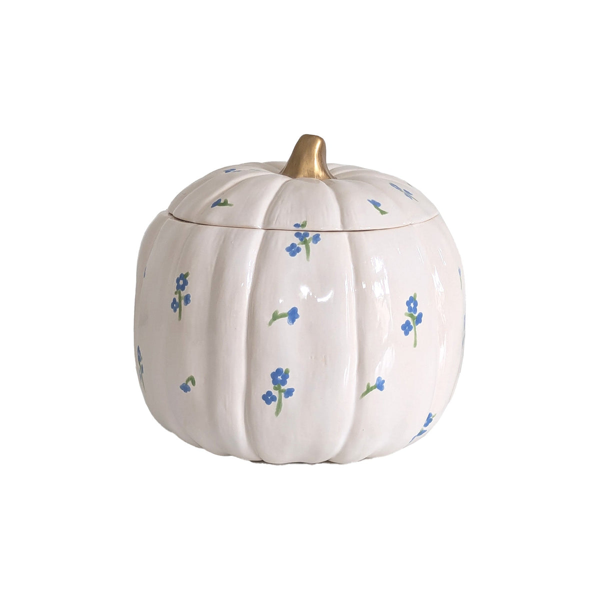 Cottage Floral Pumpkin Jars with 22K Gold Accents in Blue