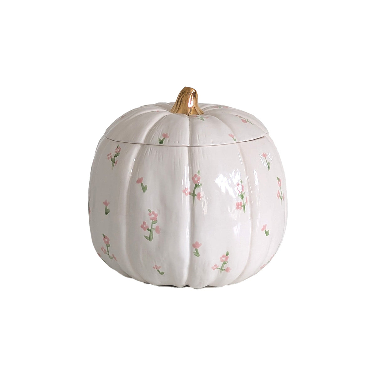 Cottage Floral Pumpkin Jars with 22K Gold Accents in Pink