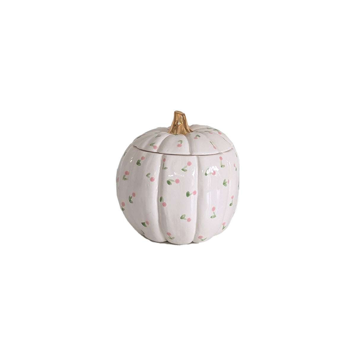 Cottage Floral Pumpkin Jars with 22K Gold Accents in Pink