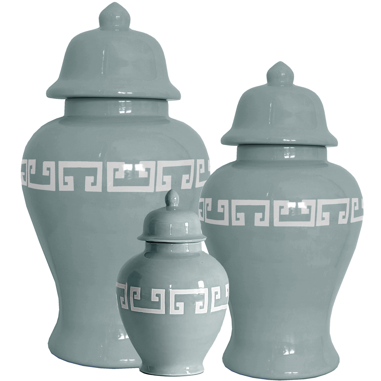 Lamb's Ear Greek Key Ginger Jars