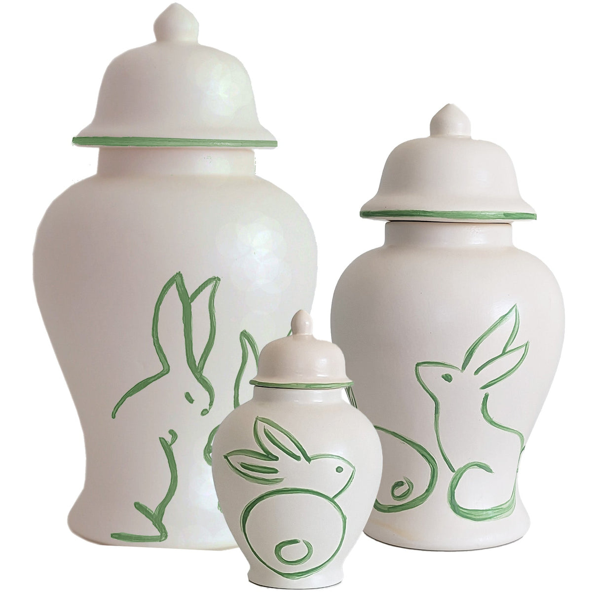 Brushstroke Bunnies Ginger Jars in Green