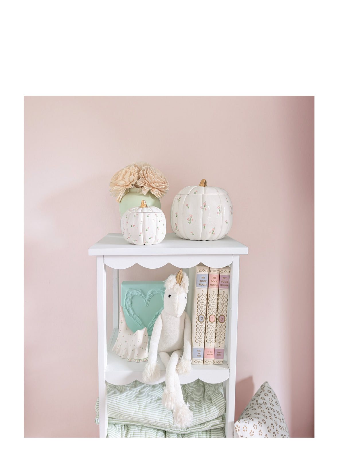 Cottage Floral Pumpkin Jars with 22K Gold Accents in Pink