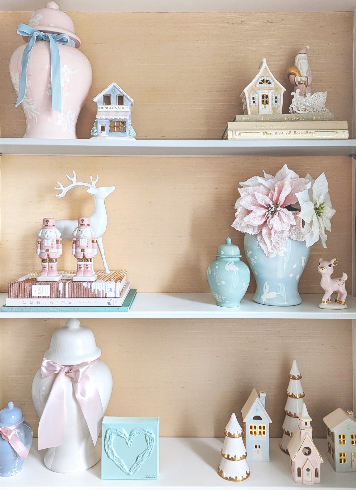 Pastel Christmas Village 3-Piece Set with 22K Gold Accents | Wholesale