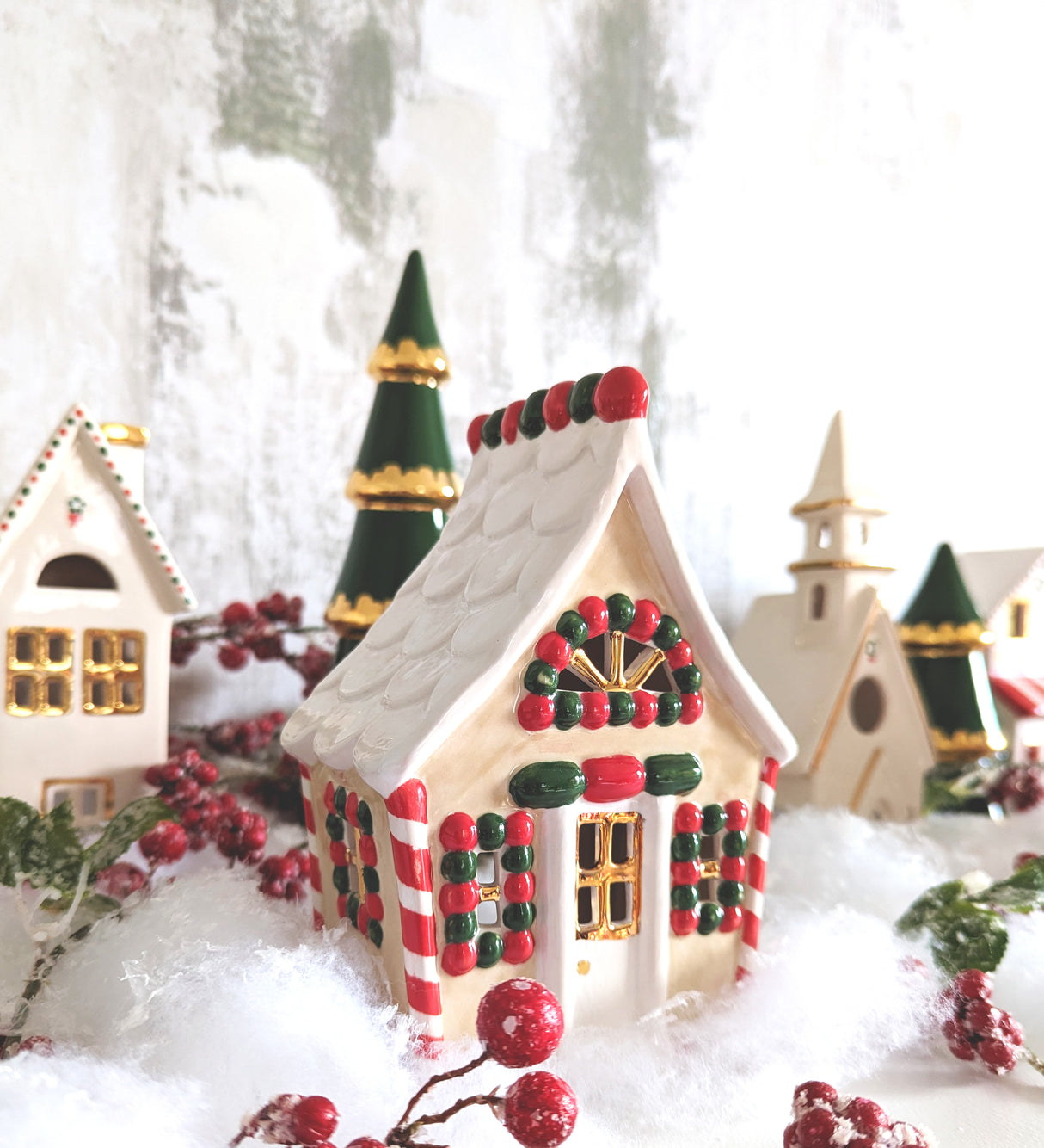 Ivory Christmas Village 3-Piece Set with 22K Gold Accents | Wholesale
