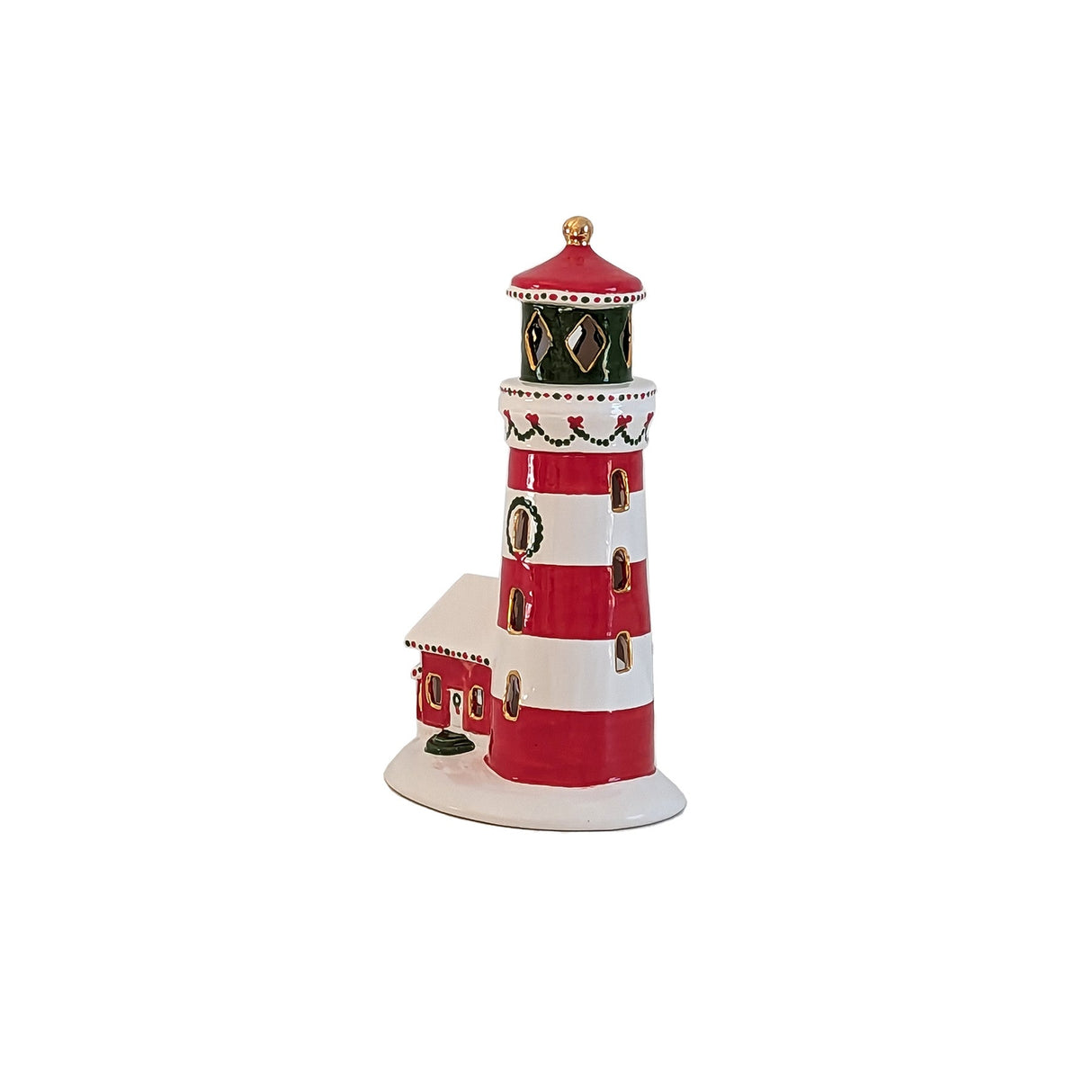 Ivory, Red and Green Lighthouse with 22K Gold Accents | Wholesale