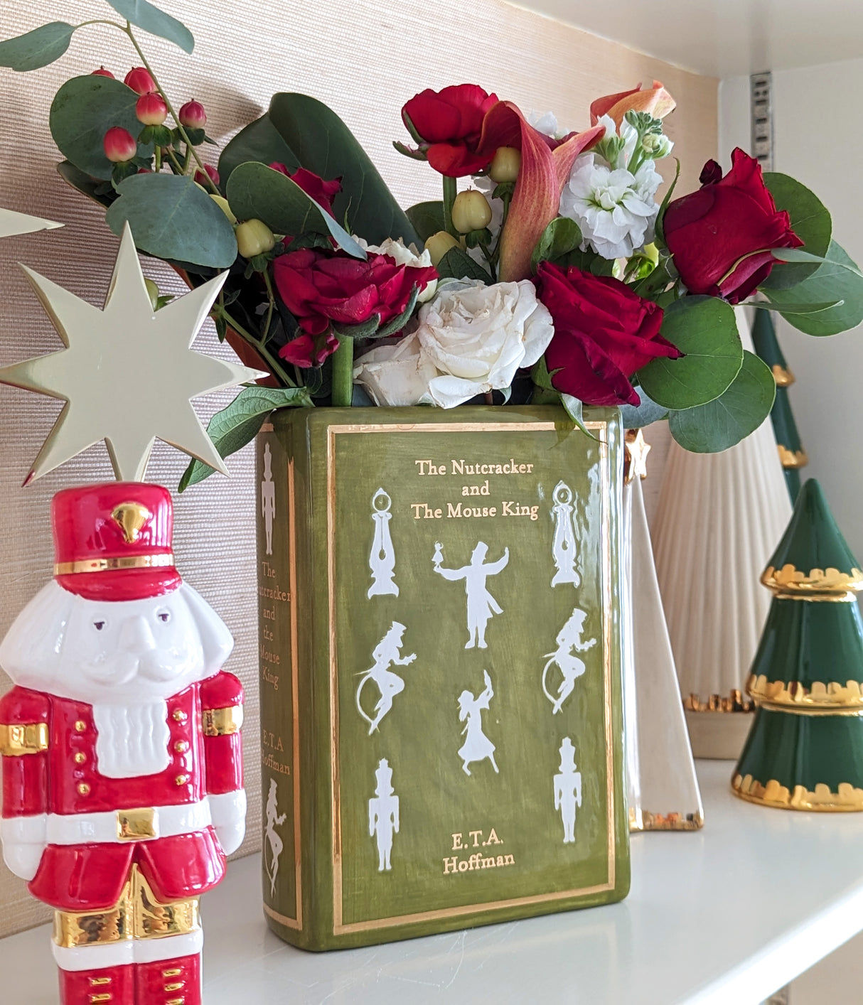 Christmas Classics Book Vase- The Nutcracker and the Mouse King in Moss Green | Wholesale