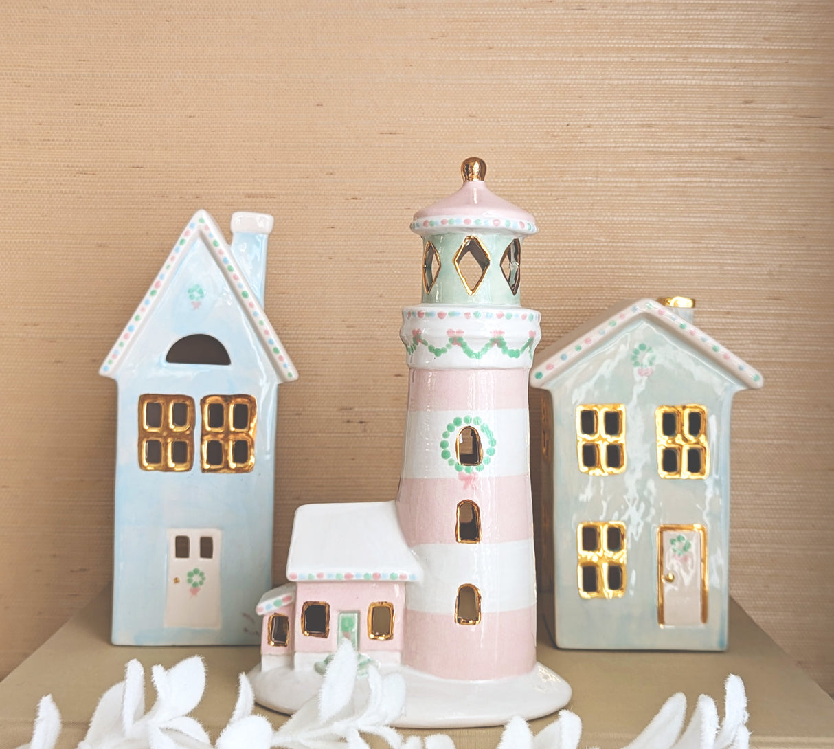 Pastel Lighthouse with 22K Gold Accents | Wholesale