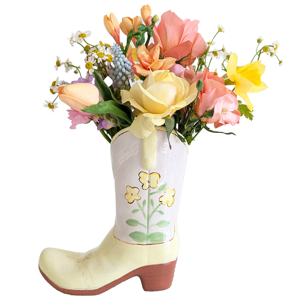 Cowgirl Boot Vase- Marigold Blossoms