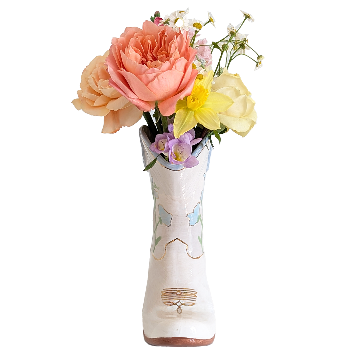 Cowgirl Boot Vase- Sweet Pea Buds