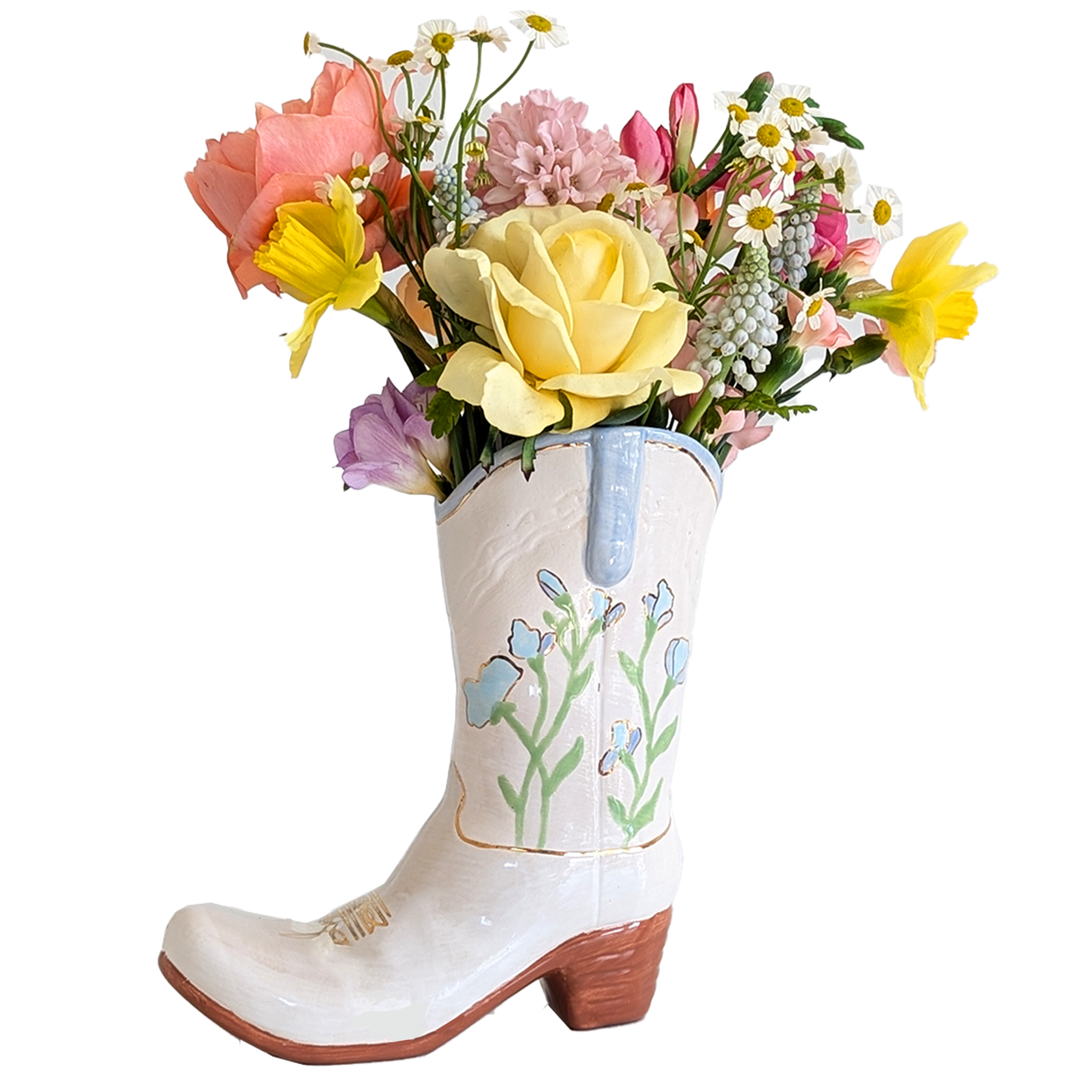 Cowgirl Boot Vase- Sweet Pea Buds