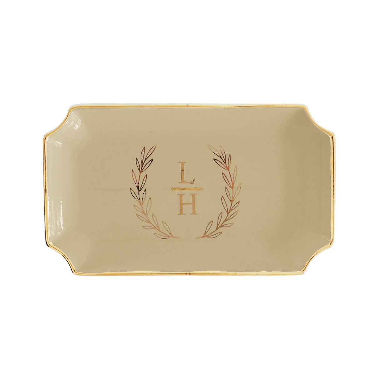 Laurel Wreath Monogram Trays with Gold Accent