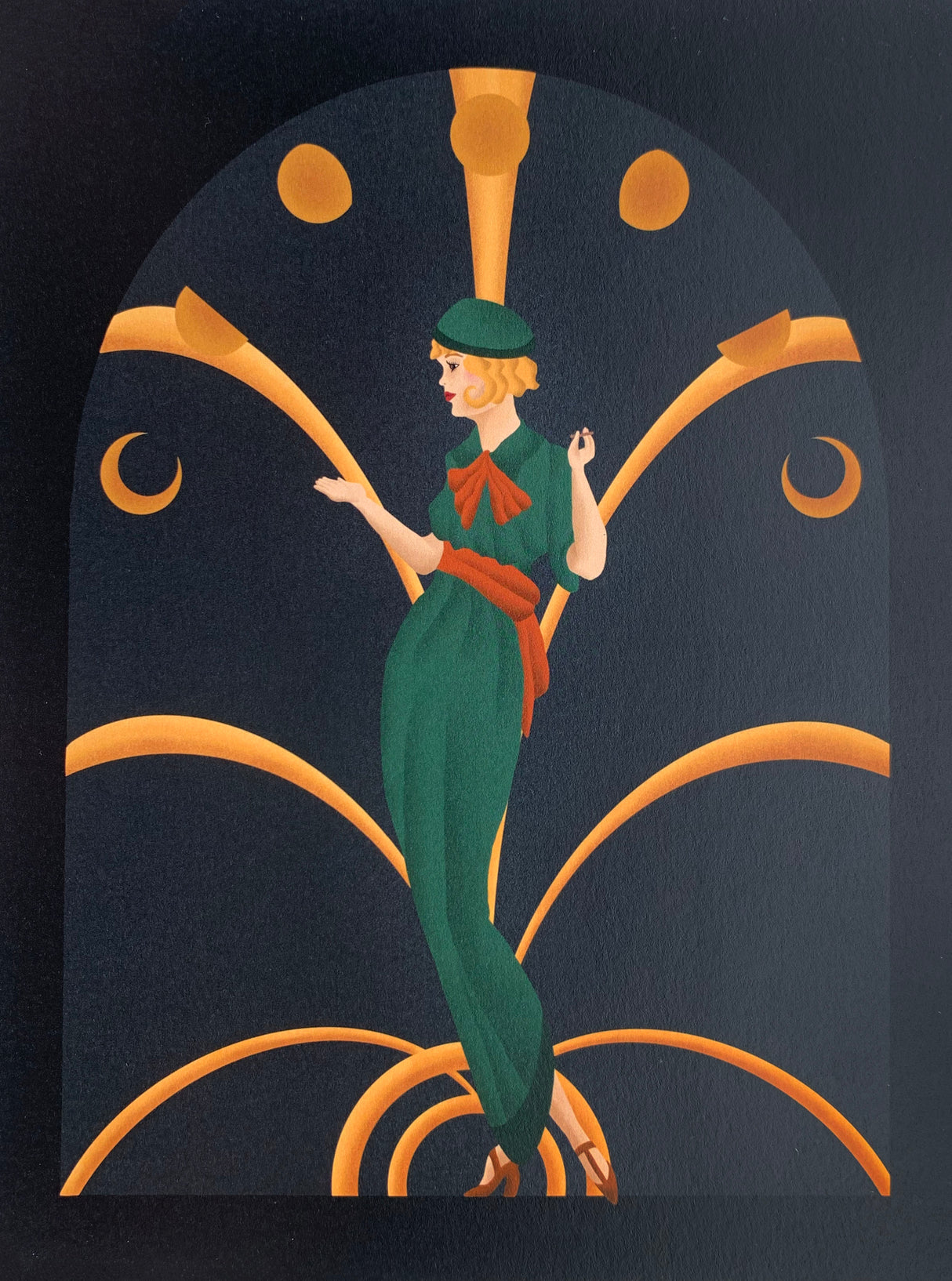 Art Deco Lady with Moon Phases Print | Jillian Selene Art