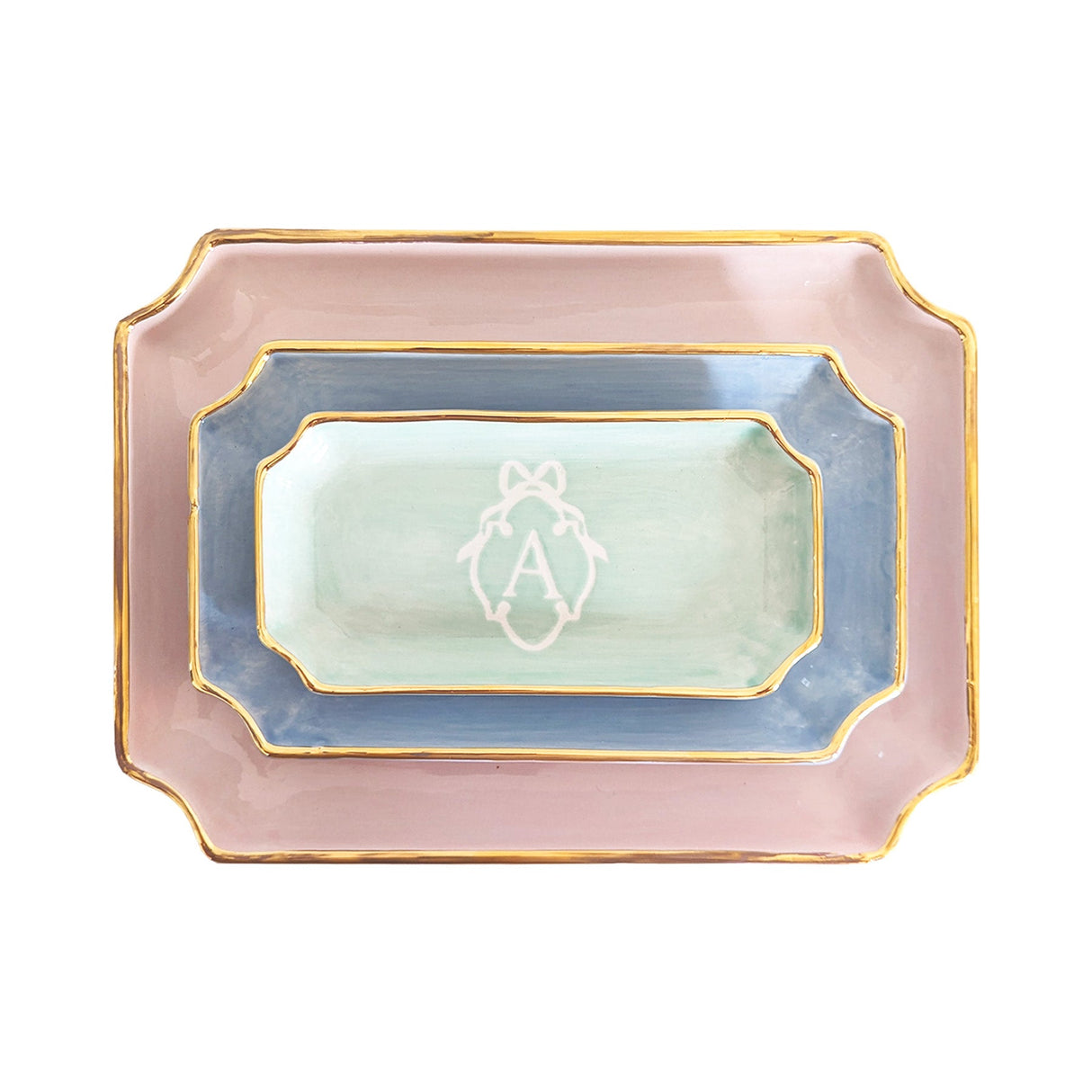 Bow Monogram Trays with 22K Gold Accent