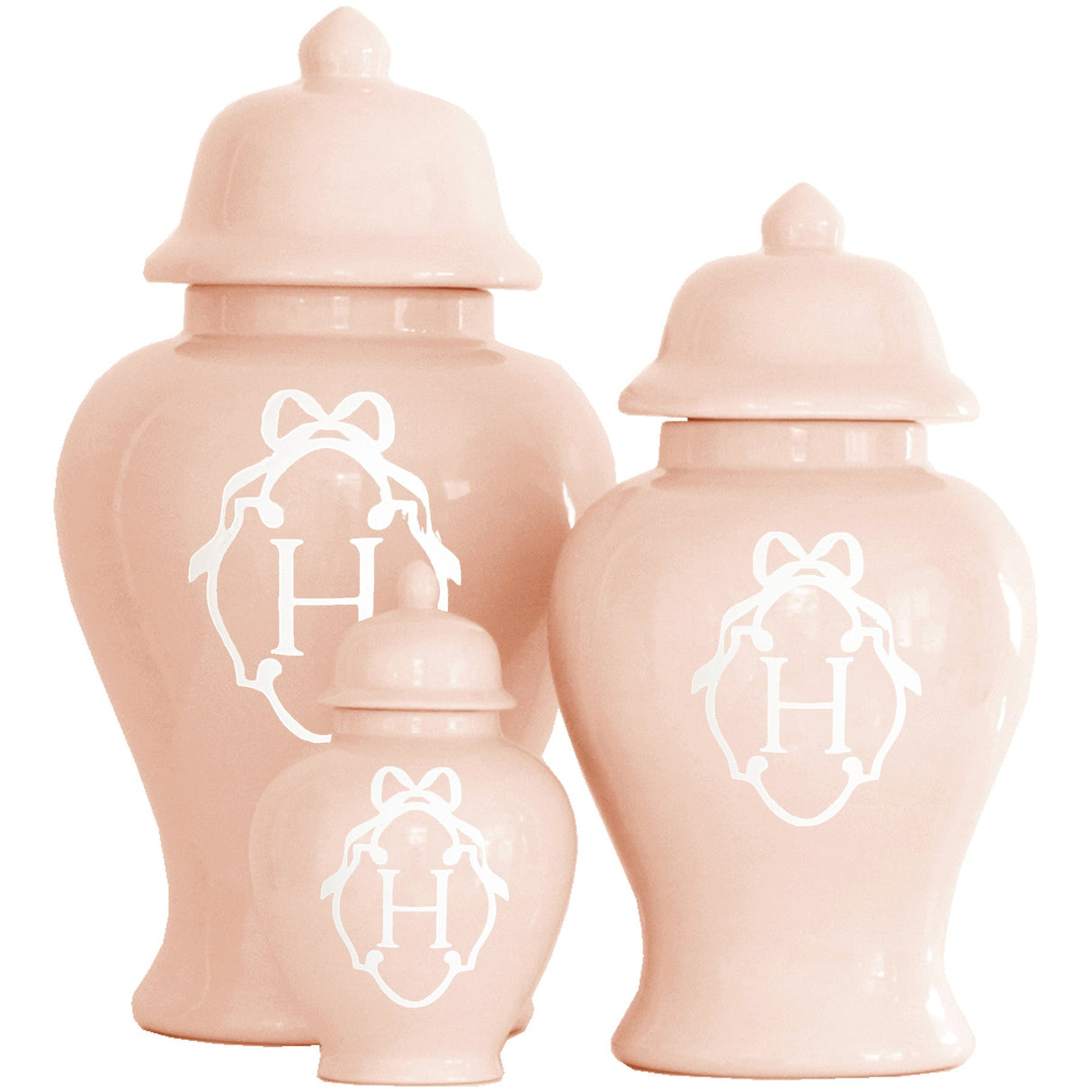 Bow Monogram Ginger Jars in Blush