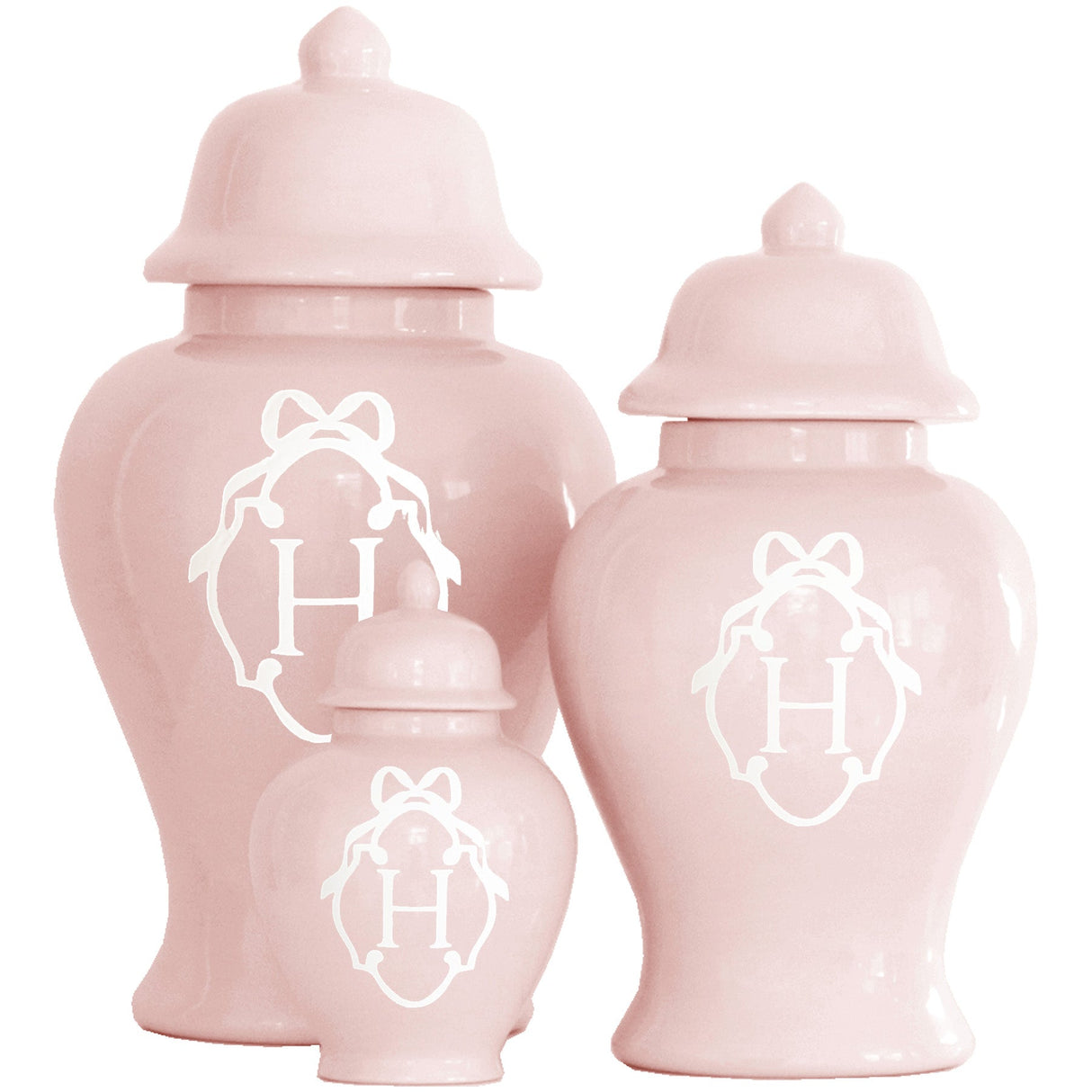 Bow Monogram Ginger Jars in Cherry Blossom Pink