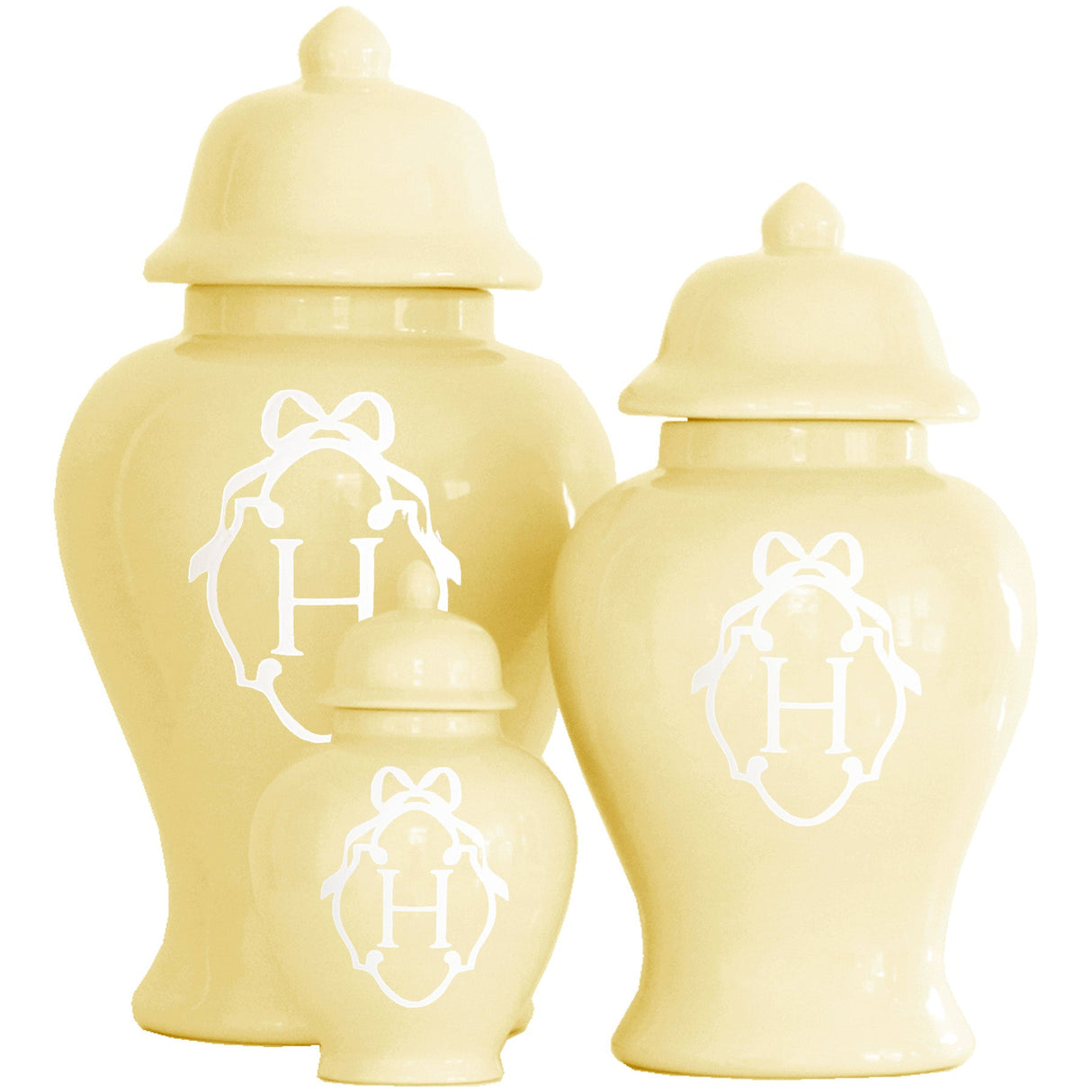 Bow Monogram Ginger Jars in Lemon Sorbet