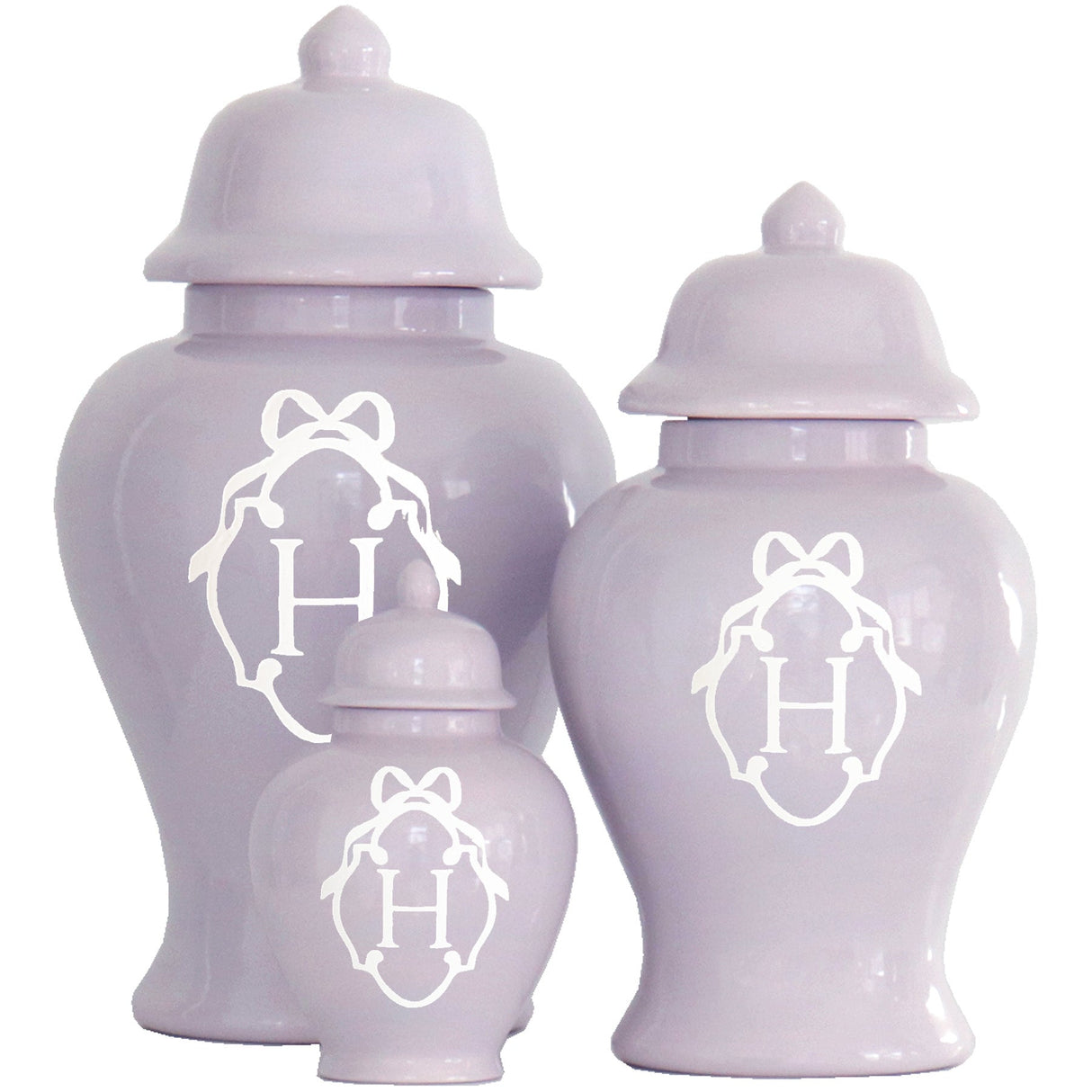Bow Monogram Ginger Jars in Light Lavender