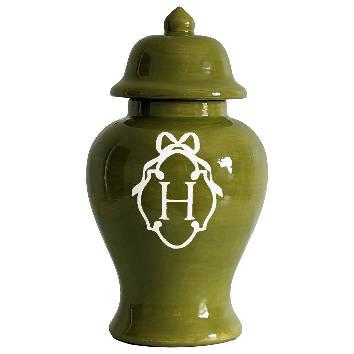 Bow Monogram Ginger Jars in Moss Green