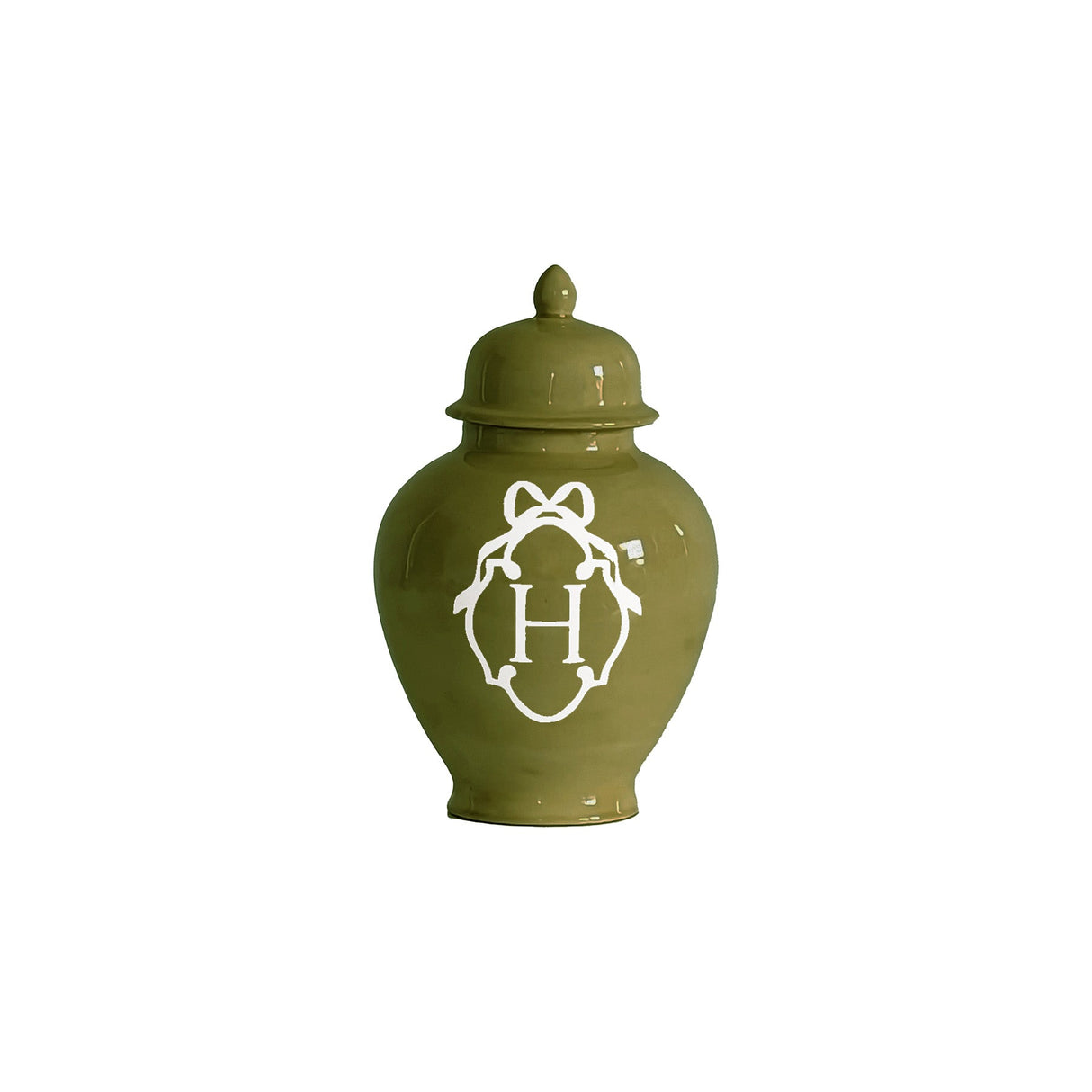 Bow Monogram Ginger Jars in Moss Green