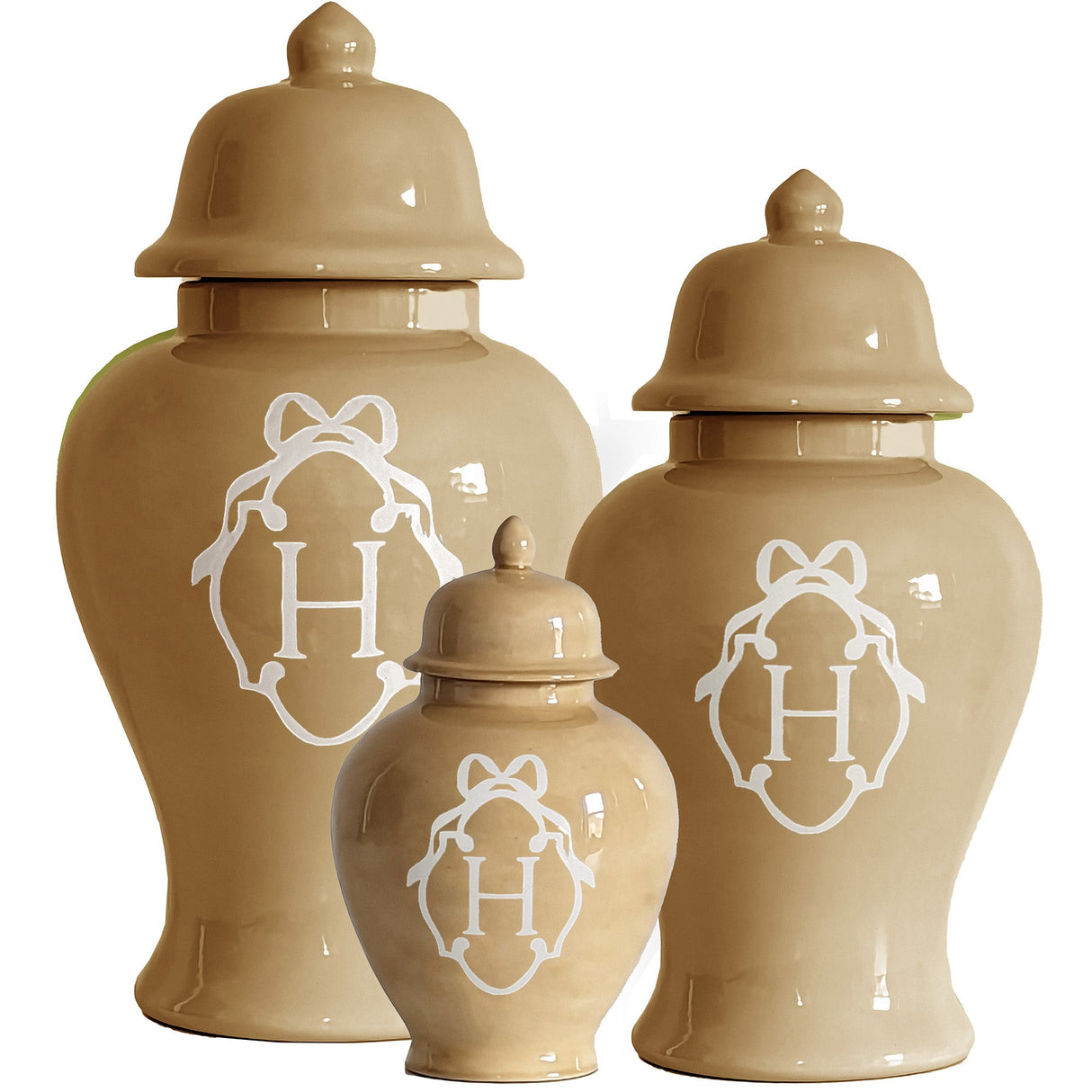 Bow Monogram Ginger Jars in Sand