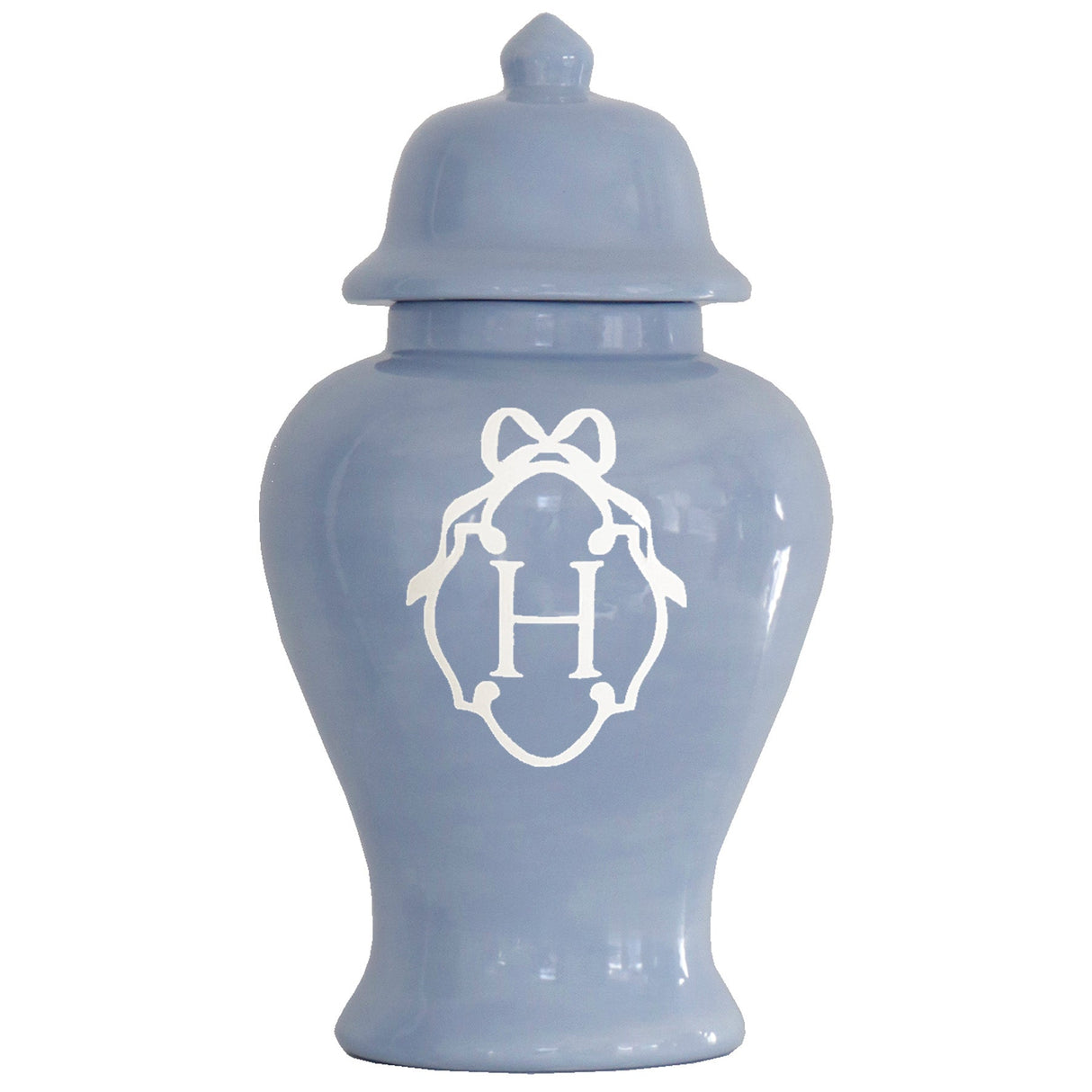 Bow Monogram Ginger Jars in Serenity Blue