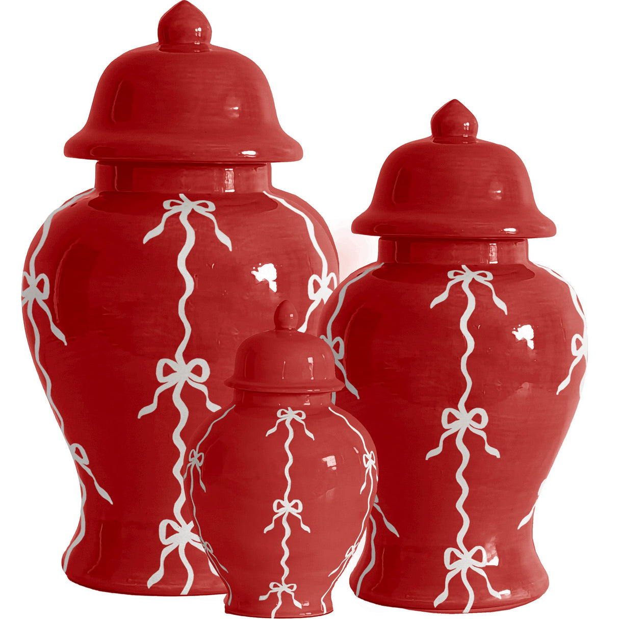 Bow Stripe Ginger Jars in Red