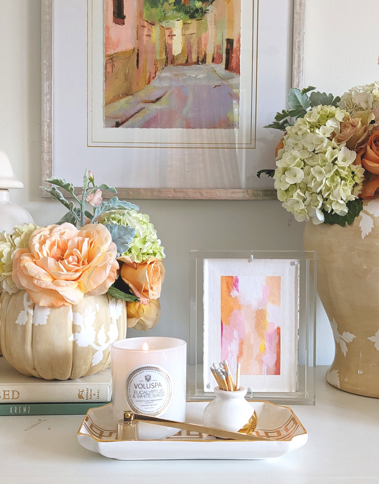 Chinoiserie Pumpkin Jars with 22K Gold Accents in Sand