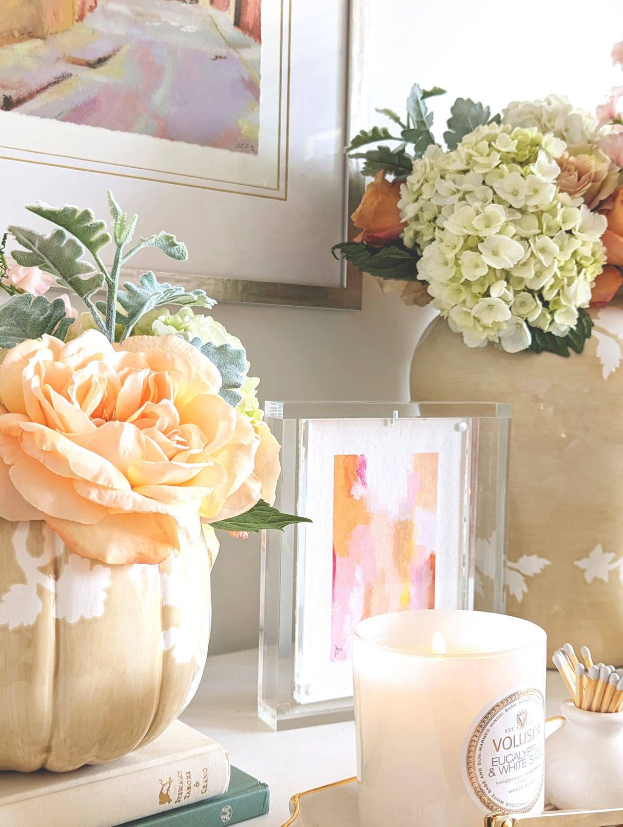 Chinoiserie Pumpkin Jars with 22K Gold Accents in Sand
