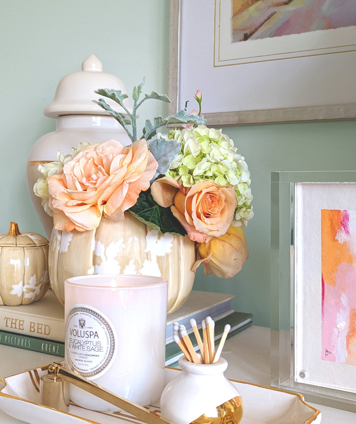 Chinoiserie Pumpkin Jars with 22K Gold Accents in Sand