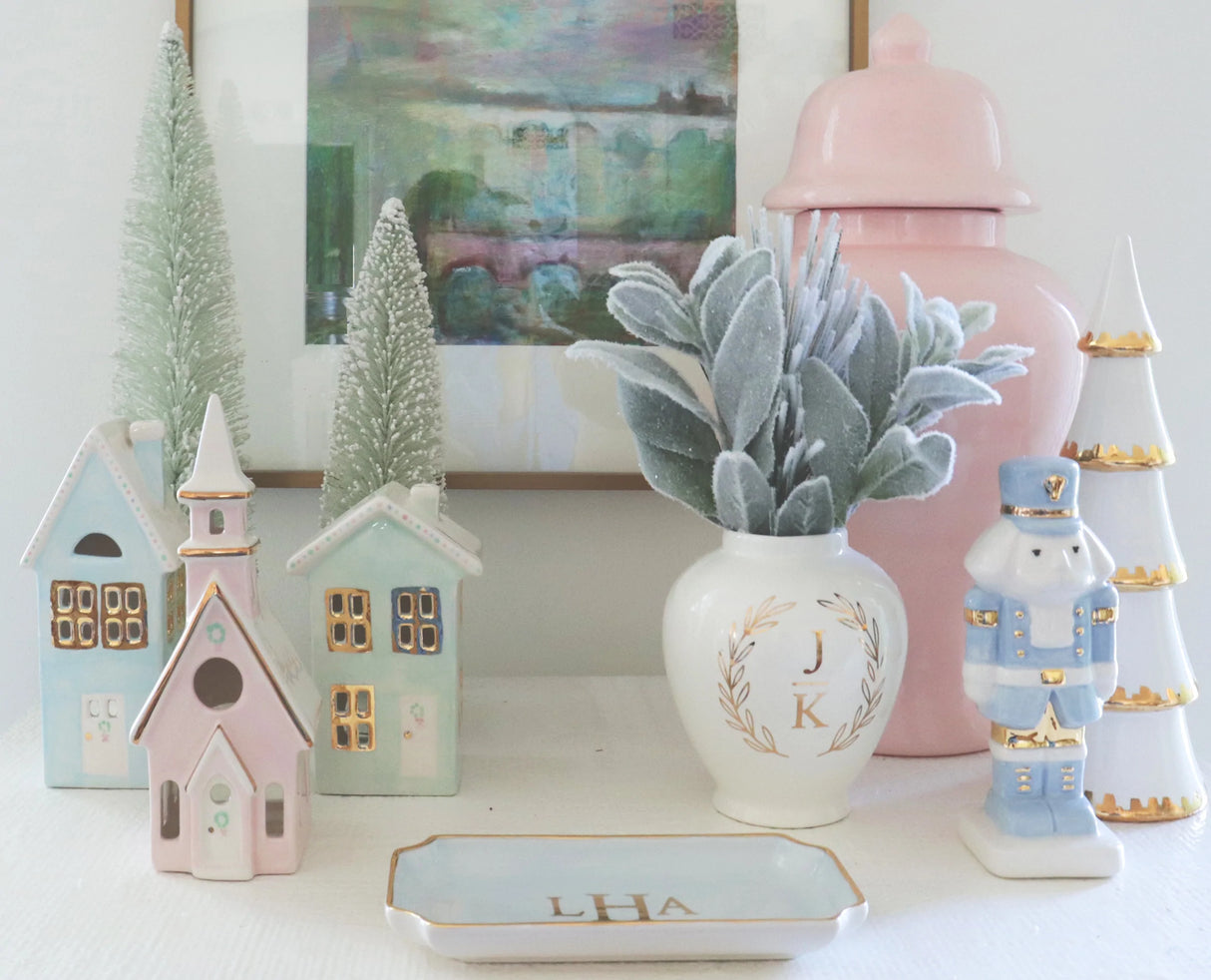 Pastel Christmas Village 3-Piece Set with 22K Gold Accents | Wholesale