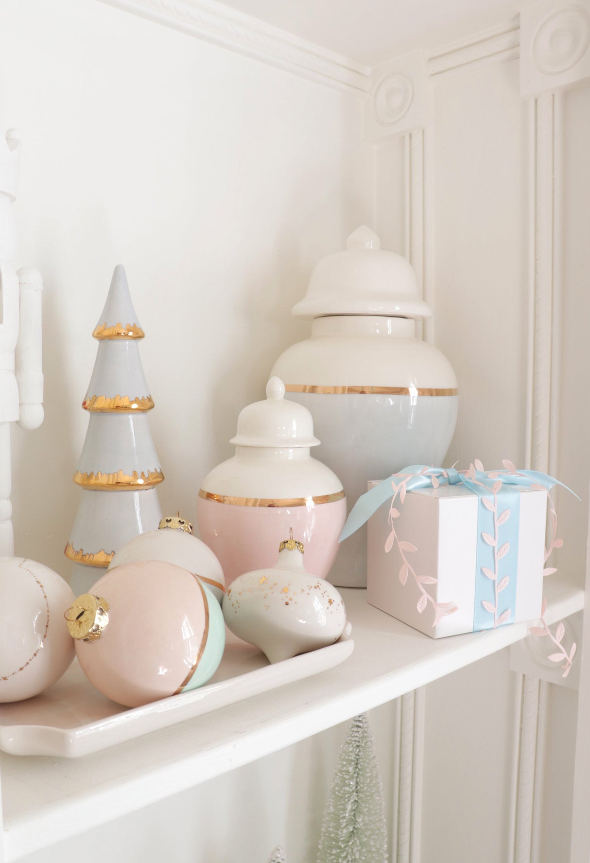 Cherry Blossom Pink Color Block Ginger Jar with Gold Accent