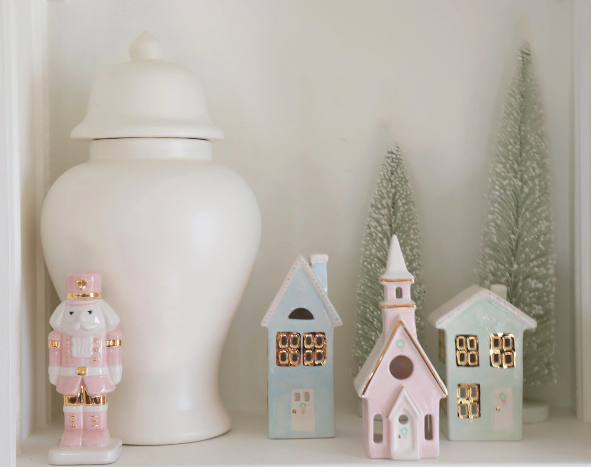 Pastel Christmas Village 3-Piece Set with 22K Gold Accents | Wholesale