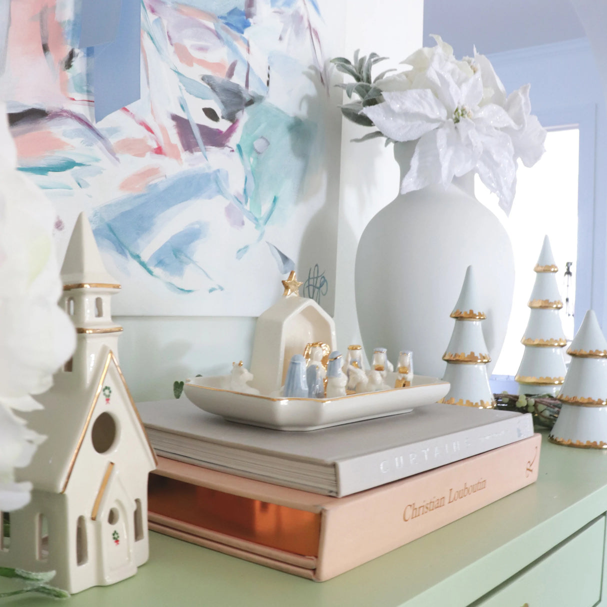 Ivory Christmas Village 3-Piece Set with 22K Gold Accents | Wholesale
