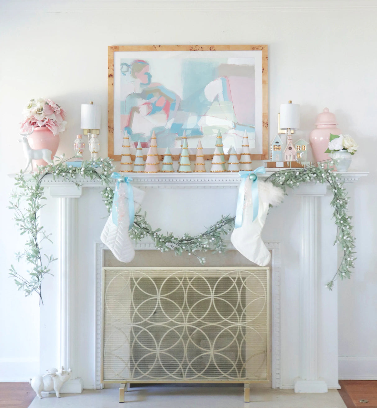 Pastel Christmas Village 3-Piece Set with 22K Gold Accents | Wholesale