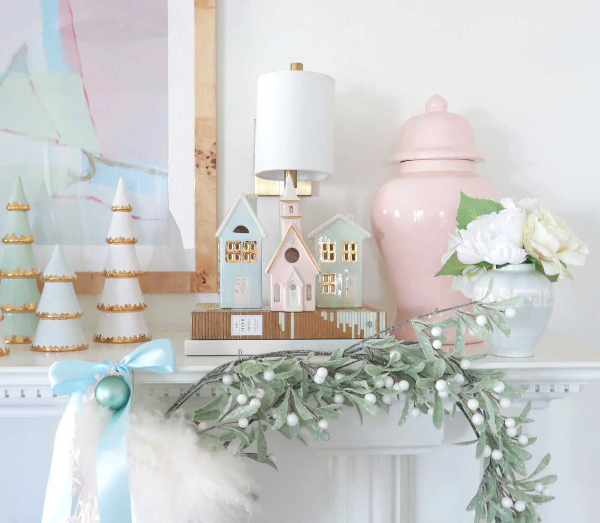 Pastel Christmas Village 3-Piece Set with 22K Gold Accents | Wholesale