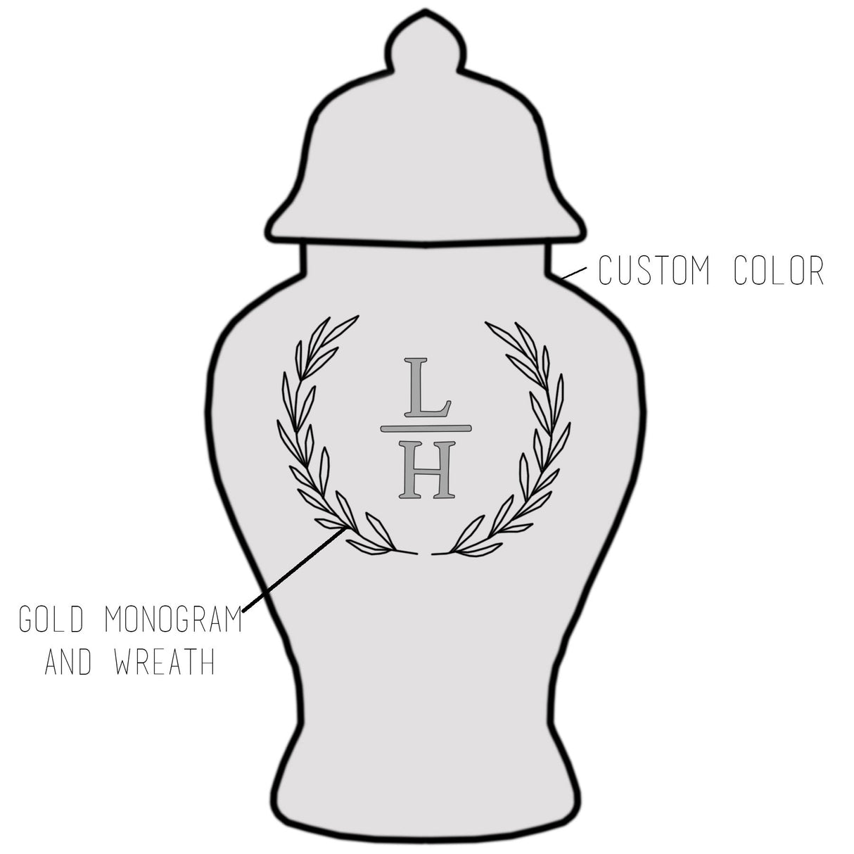 Custom Color Laurel Monogram Ginger Jars