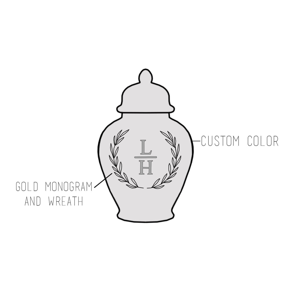 Custom Color Laurel Monogram Ginger Jars