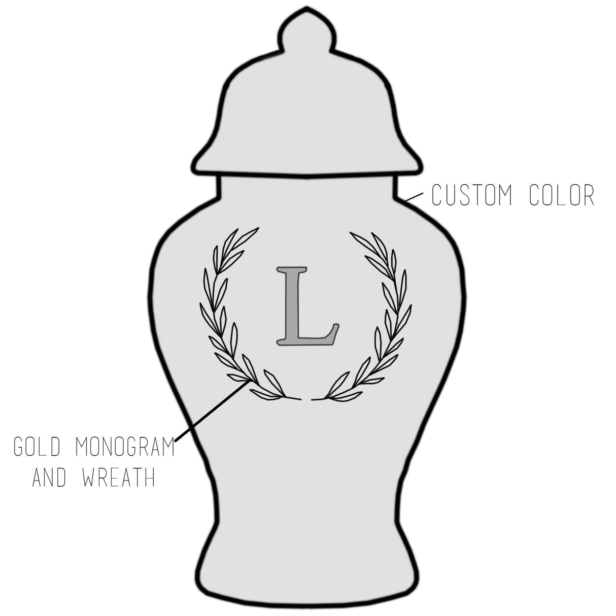 Custom Color Laurel Single Letter Monogram Ginger Jars