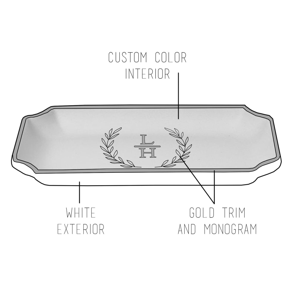 Custom Color Laurel Monogram Trays