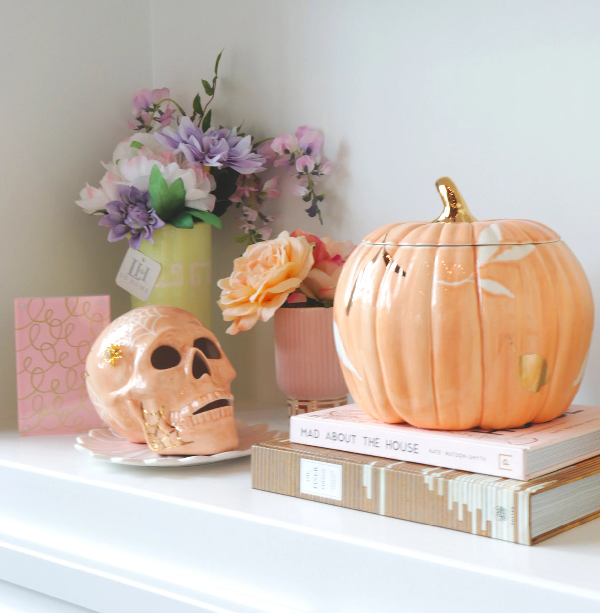Layered Leaves Pumpkin Jars with 22K Gold Accents in Sheer Orange