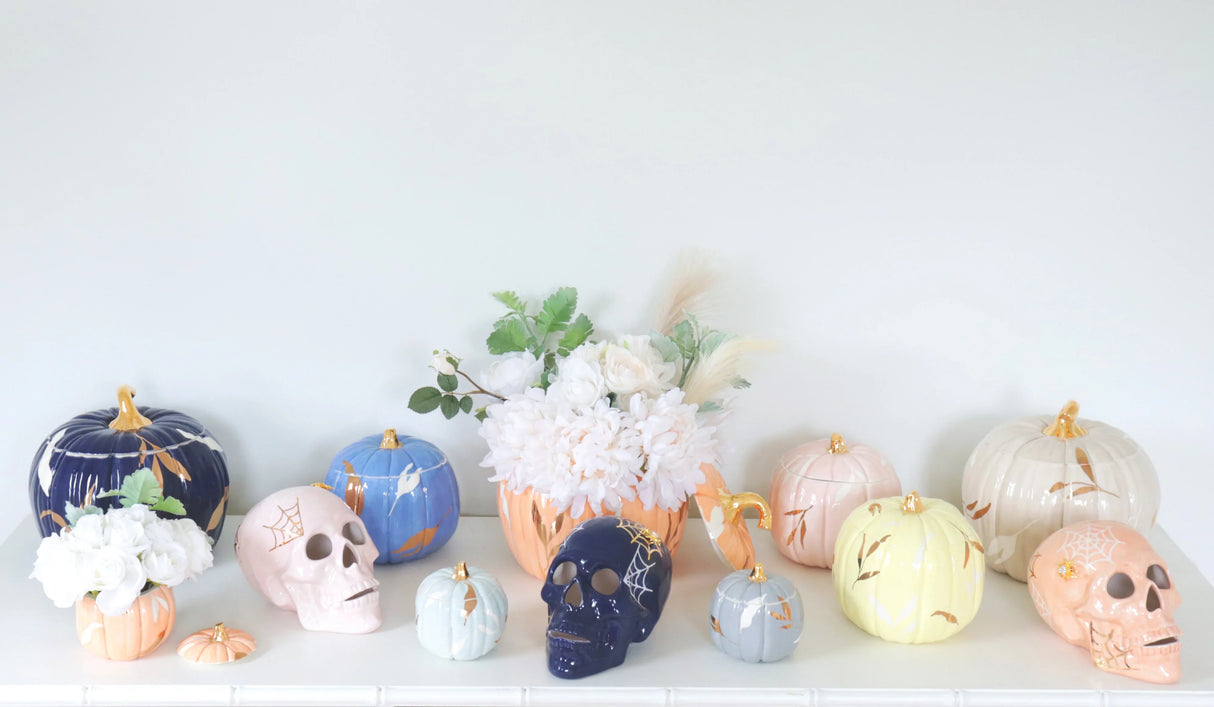 Layered Leaves Pumpkin Jars with 22K Gold Accents in 9 Colors | Wholesale