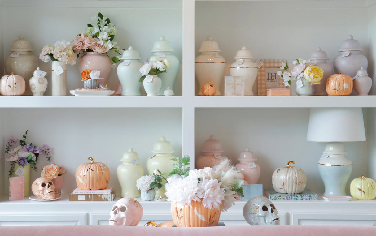 Layered Leaves Pumpkin Jars with 22K Gold Accents in 9 Colors | Wholesale
