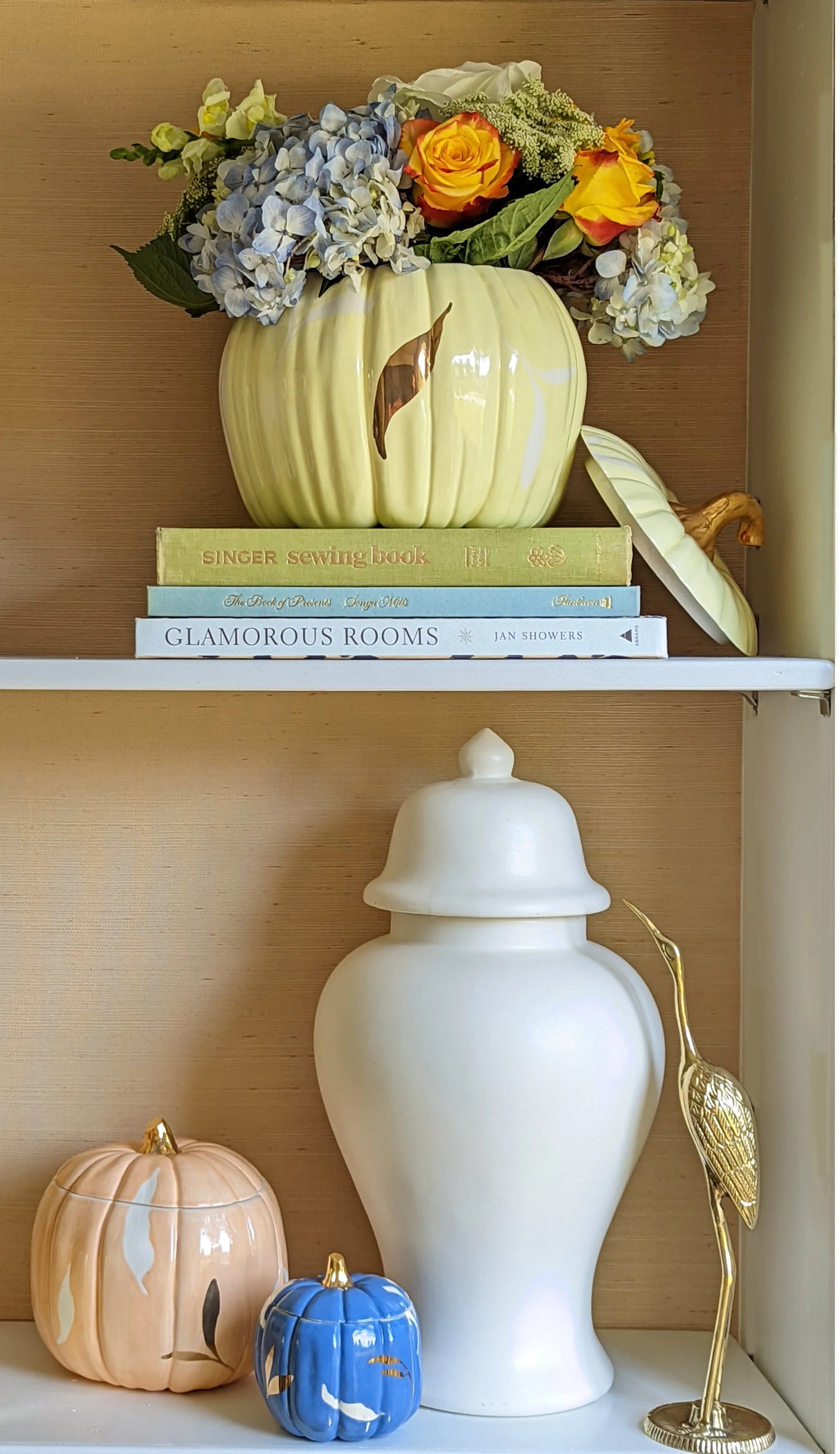 Layered Leaves Pumpkin Jars with 22K Gold Accents in Yellow