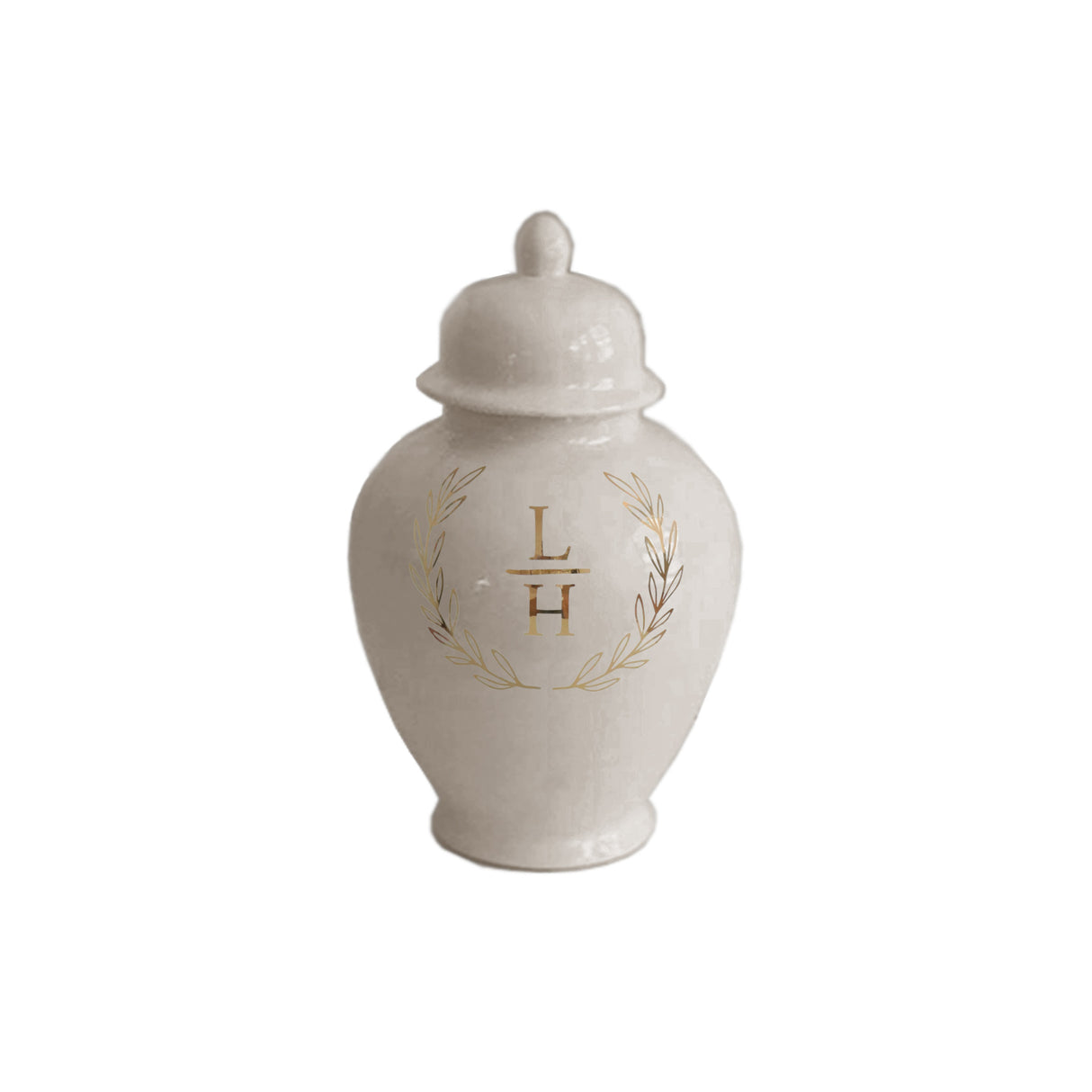 Laurel Wreath Monogram Ginger Jars in Beige