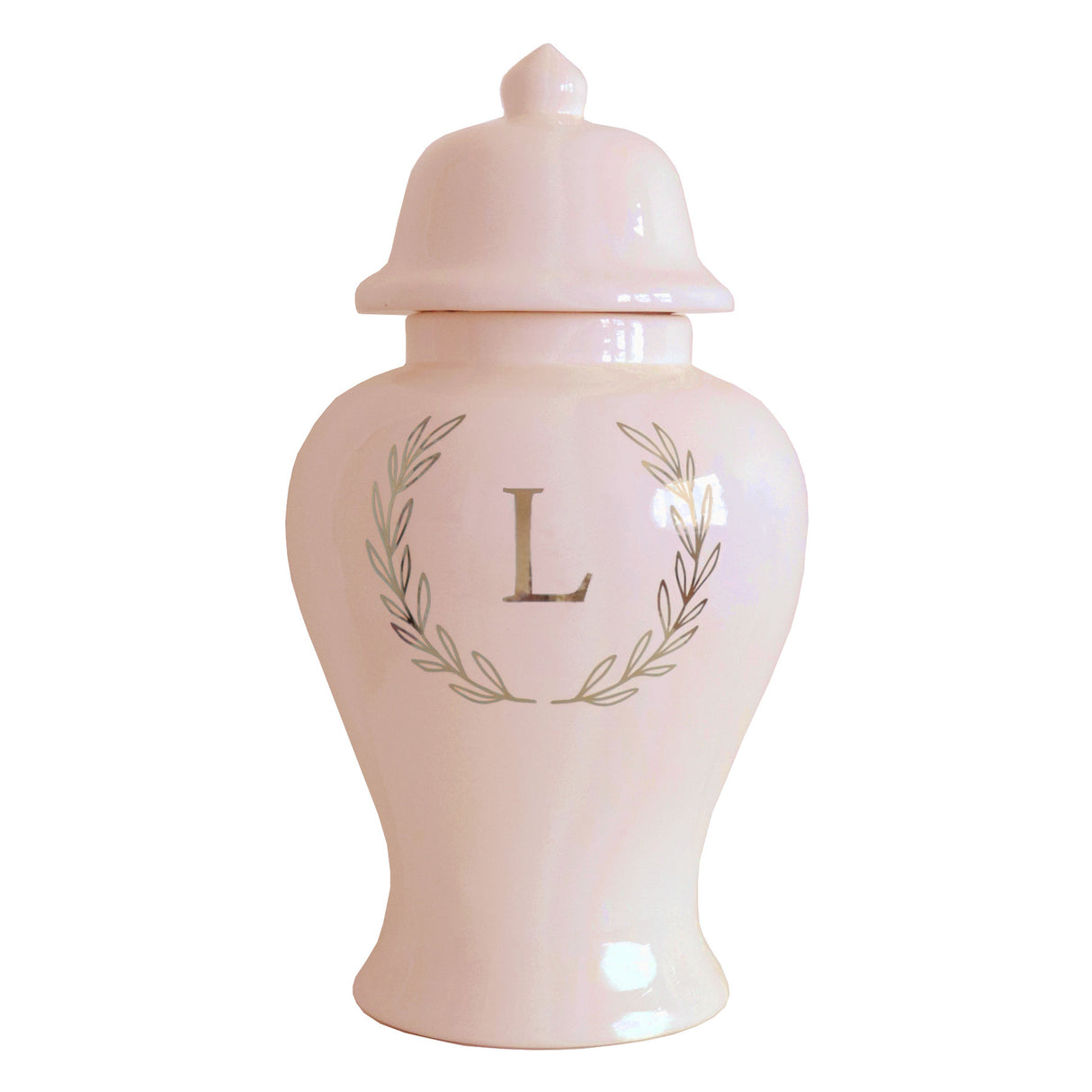 Single Letter Laurel Wreath Monogram Ginger Jars in Blush