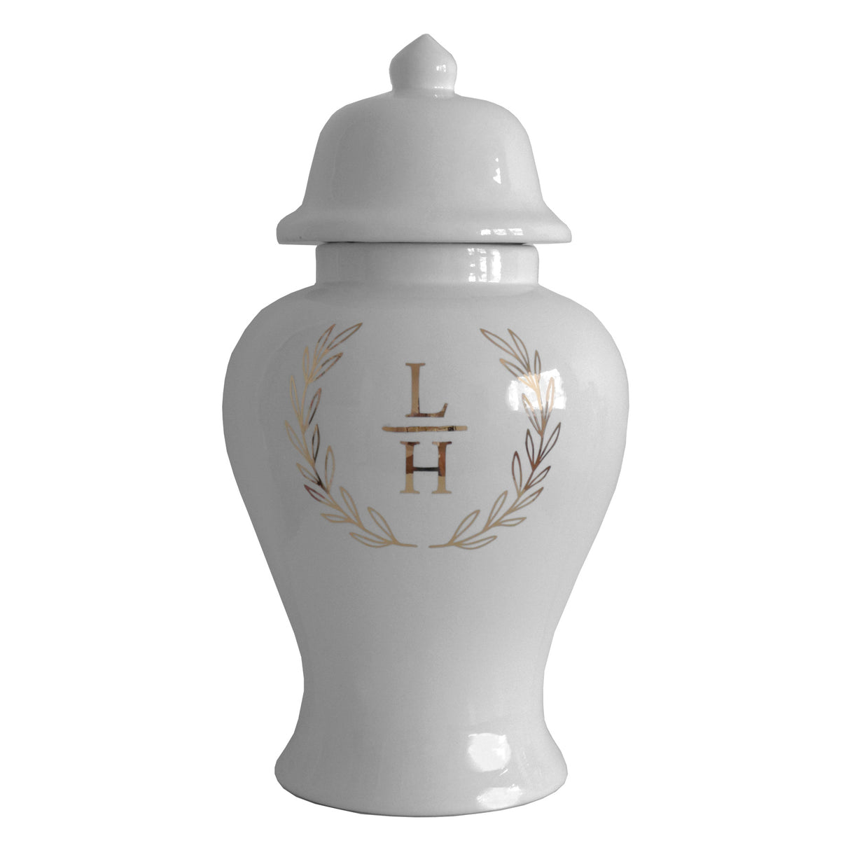 Laurel Wreath Monogram Ginger Jars in Light Gray