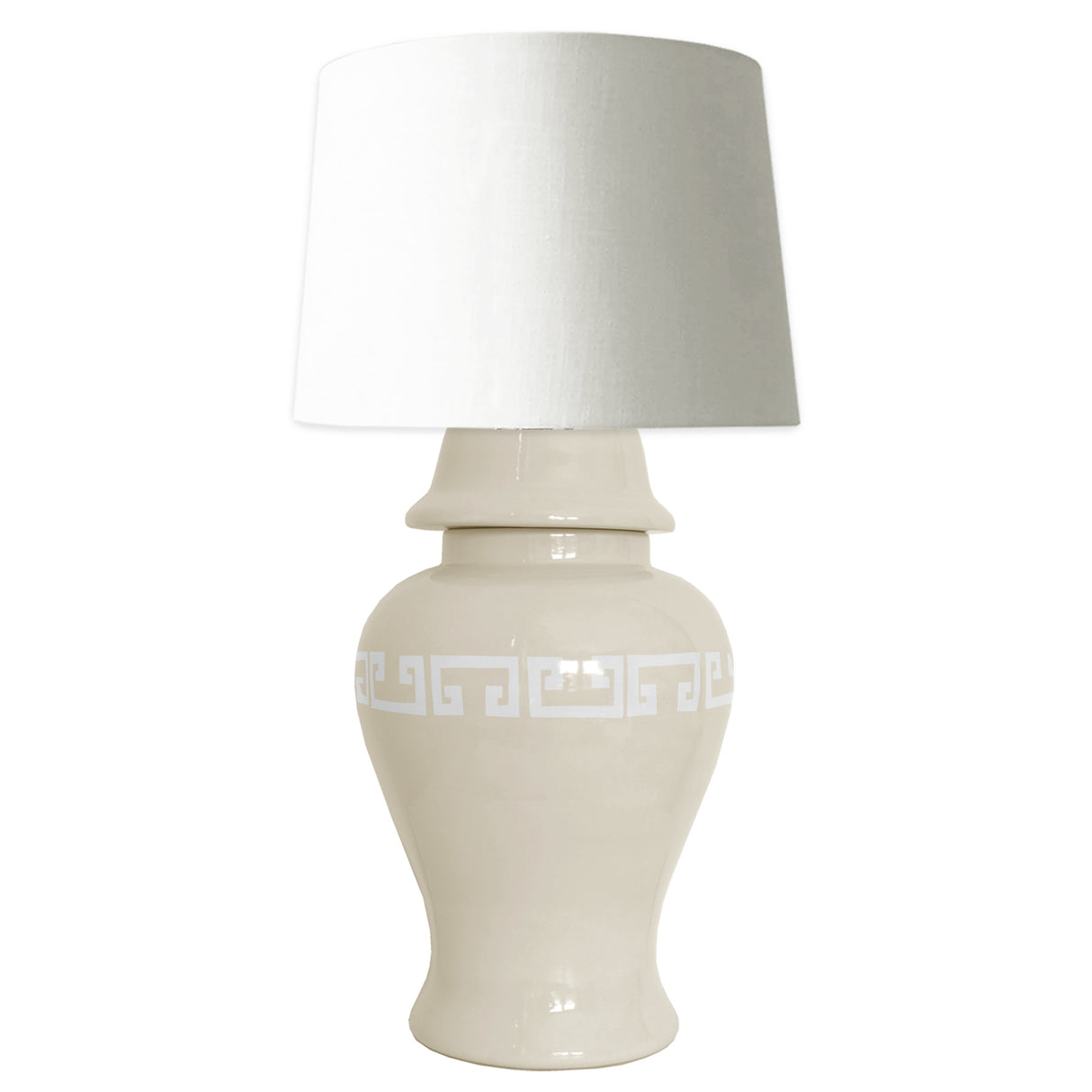 Beige Greek Key Ginger Jar Lamp