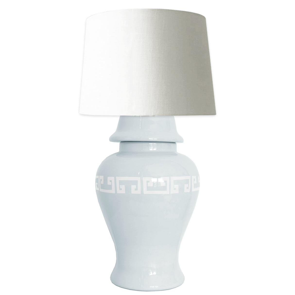 Hydrangea Light Blue Greek Key Ginger Jar Lamp