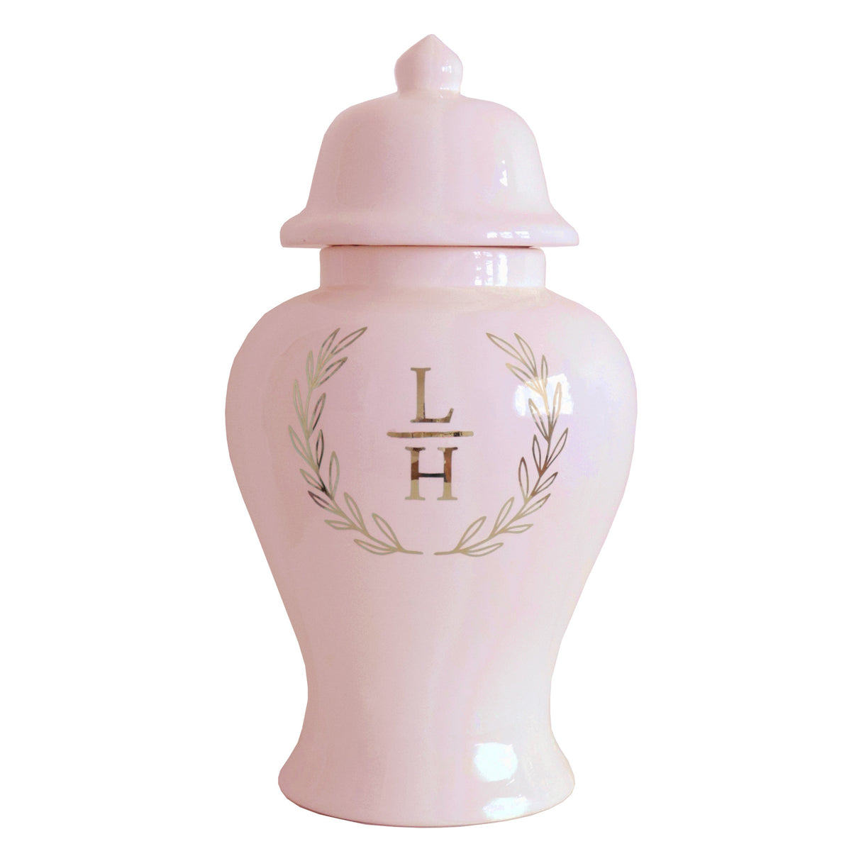 Laurel Wreath Monogram Ginger Jars in Cherry Blossom Pink